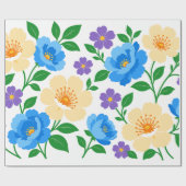Papier Cadeau Conception florale avec des fleurs bleues, crème e (Plat)
