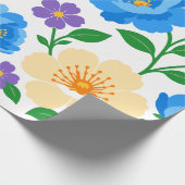 Papier Cadeau Conception florale avec des fleurs bleues, crème e (Coin)