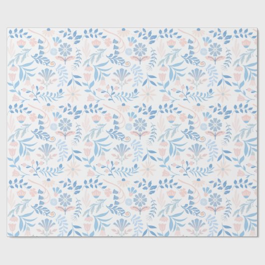Papier Cadeau Conception florale boho impression bloc bleu rose  (Plat)