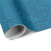 Papier Cadeau Conception florale Lantana bleu sarcelle (Coin rond)
