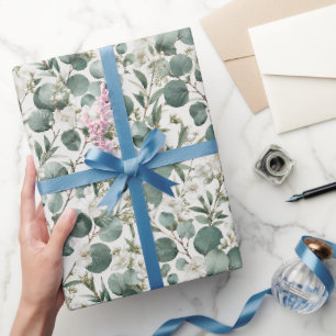 Papier Cadeau Conception Florale Moderne d'Eucalyptus et de Blan