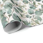 Papier Cadeau Conception Florale Moderne d'Eucalyptus et de Blan (Coin rond)