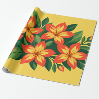 Papier Cadeau Conception florale orange avec feuilles vertes
