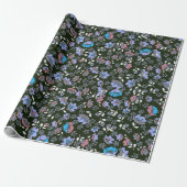 Papier Cadeau Conception florale sur fond noir (Déroulé)