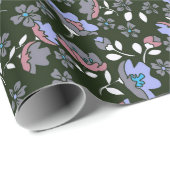 Papier Cadeau Conception florale sur fond noir (Coin rond)