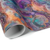 Papier Cadeau Conception fluide avec des purples riches, des ora (Coin rond)