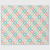 Papier Cadeau Conception géométrique en corail et sarcelle (Plat)