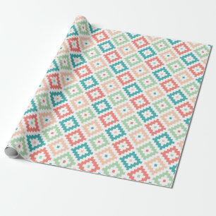 Papier Cadeau Conception géométrique en corail et sarcelle