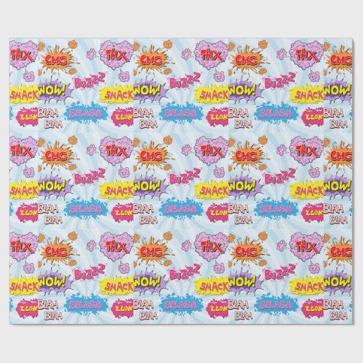 Papier Cadeau Conception Girly de superhéros de style comique (Plat)