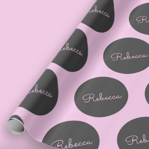 Papier Cadeau Conception moderne à points Polka rose et gris