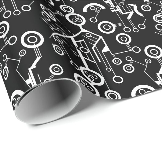 Papier Cadeau Conception moderne de gadgets technologiques noir  (Coin rond)