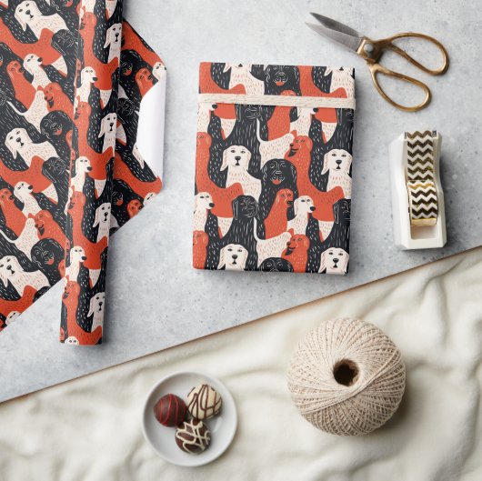 Papier Cadeau Conception Motif de chien tiré à la main (Artisanat)