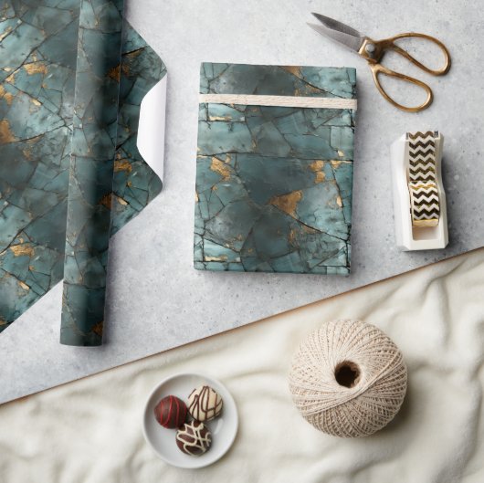 Papier Cadeau Conception Motif Patinée turquoise et feuille d'or (Artisanat)