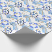 Papier Cadeau Conception nautique d'aquarelle bleue avec (Coin)
