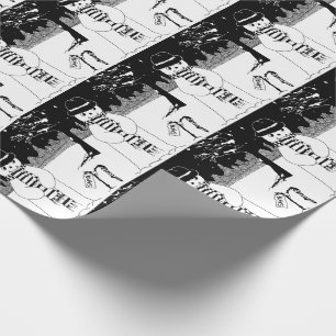 Papier Cadeau Conception noire et blanche de Noël de bonhomme d