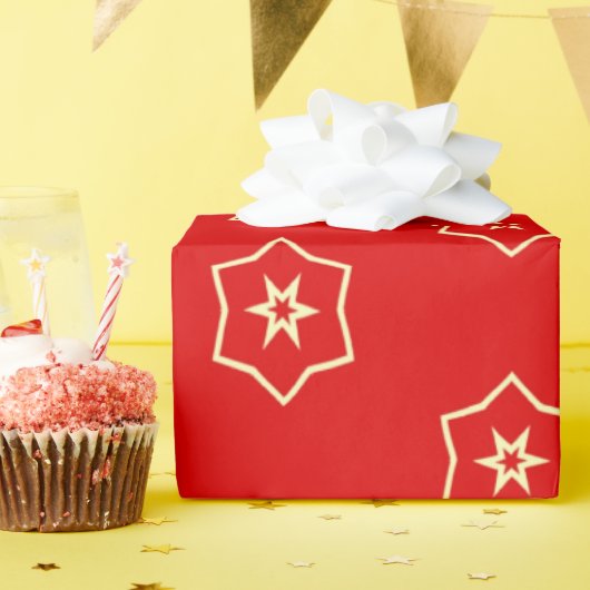 Papier Cadeau Conception ornementale rouge et or (Fête d'anniversaire)