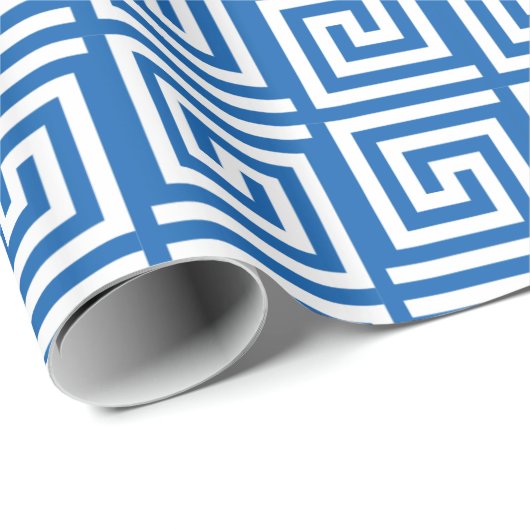 Papier Cadeau Conception principale grecque de bleu et blanche (Coin rond)