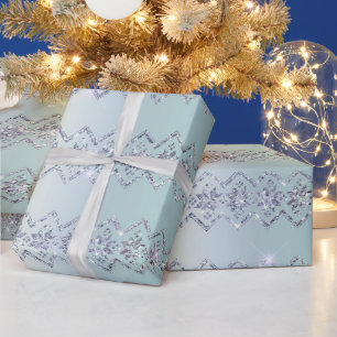 Papier Cadeau Conception scintillante de Noël bleu vert argent