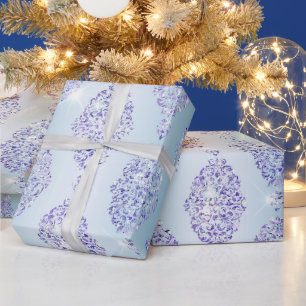 Papier Cadeau Conception scintillante de Noël bleu violet