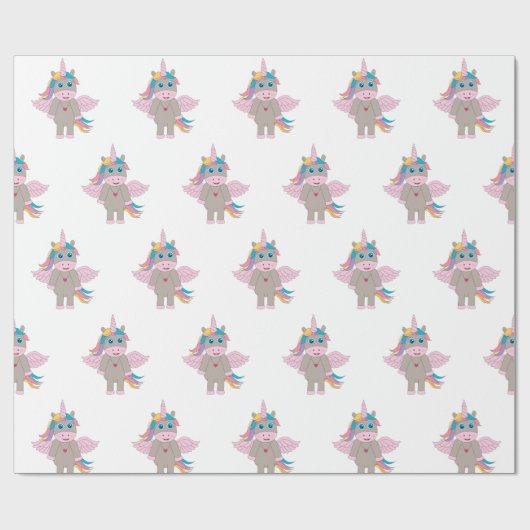 Papier Cadeau Conception Unicorne Arc-en-ciel mignon (Plat)