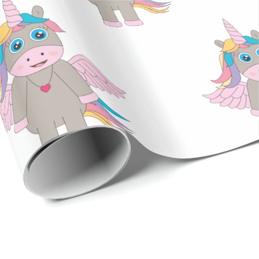 Papier Cadeau Conception Unicorne Arc-en-ciel mignon (Coin rond)