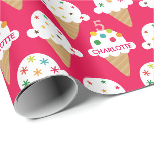Papier Cadeau Cône de Glace Rose Clair Anniversaire