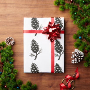 Papier Cadeau Cône de pin – Conception d'encre de nature de forê