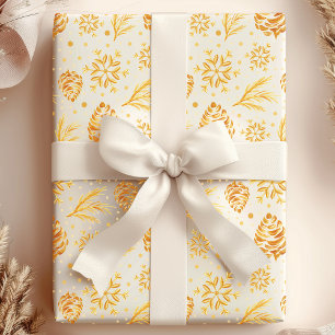 Papier Cadeau Cône de pin rustique doré Noël Christmas