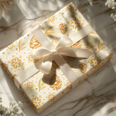 Papier Cadeau Cône de pin rustique doré Noël Christmas