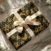 Papier Cadeau Cône de pin rustique doré Vert Noël Christmas