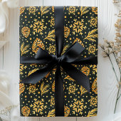 Papier Cadeau Cône de pin rustique doré Vert Noël Christmas