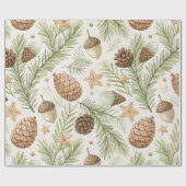 Papier Cadeau Cône de pin vert naturel or marron (Plat)