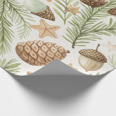 Papier Cadeau Cône de pin vert naturel or marron (Coin)