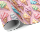 Papier Cadeau Cônes De Crème De Glace Sur Rose (Coin rond)