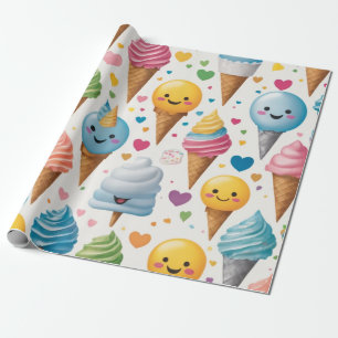 Papier Cadeau cônes de crème émoticônes doux et ludique