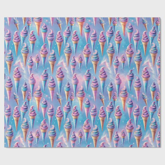 Papier Cadeau Cônes de crème glacée céleste (Plat)