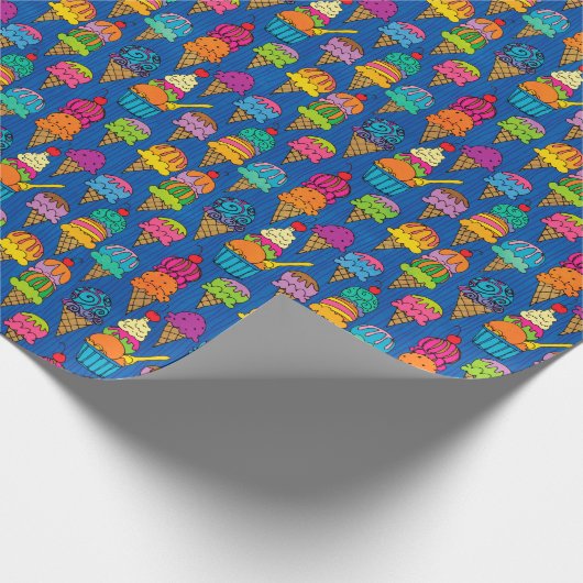 Papier Cadeau Cônes de crème glacée sur bleu (Coin)
