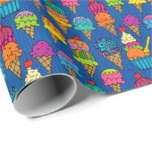 Papier Cadeau Cônes de crème glacée sur bleu (Coin rond)