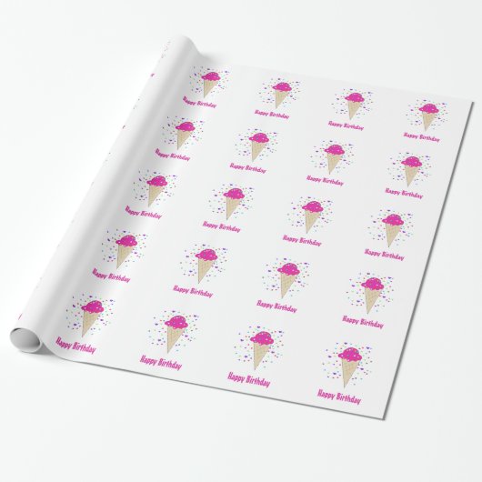Papier Cadeau Cônes de glace rose (Déroulé)