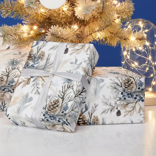 Papier Cadeau Cônes de pin bleus de Noël (Vacances)
