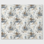 Papier Cadeau Cônes de pin bleus de Noël (Plat)