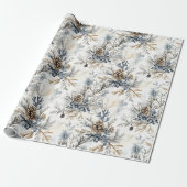 Papier Cadeau Cônes de pin bleus de Noël (Déroulé)