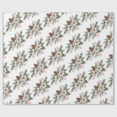 Papier Cadeau Cônes de pin de Noël Branches fleurs houx baie (Plat)