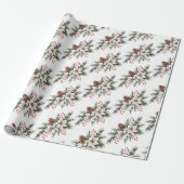 Papier Cadeau Cônes de pin de Noël Branches fleurs houx baie (Déroulé)