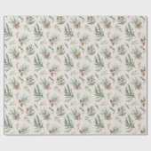Papier Cadeau Cônes de pin de Noël marron vert crème (Plat)