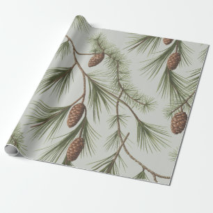 Papier Cadeau Cônes de pin et branches de Noël tendance