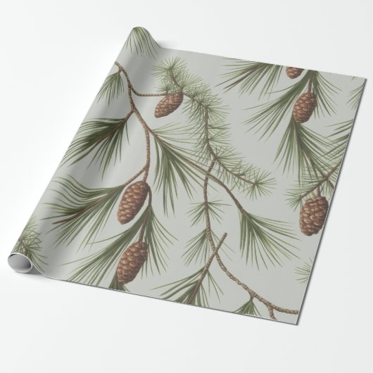 Papier Cadeau Cônes de pin et branches de Noël tendance (Déroulé)