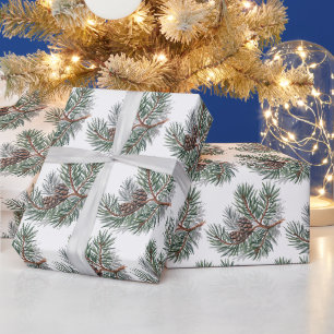 Papier Cadeau Cônes de pin et branches de Noël tendance
