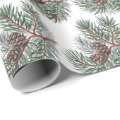 Papier Cadeau Cônes de pin et branches de Noël tendance (Coin rond)