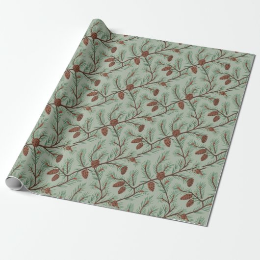 Papier Cadeau Cônes de pin et branches de Noël tendance (Déroulé)